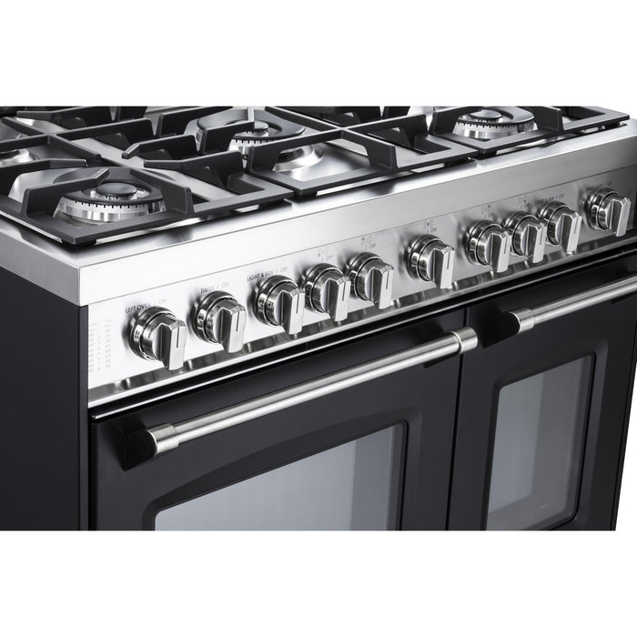 Verona Prestige 36-Inch Freestanding Matte Black Gas Range Double Oven With 5 Burners, 3.9 Cu. Ft. Total Capacity Convection Oven and Italian Design