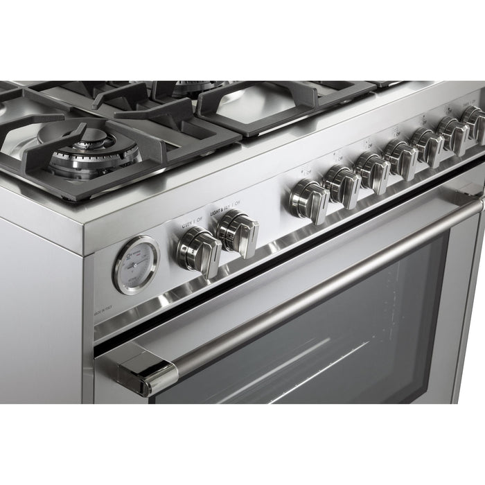 Verona Prima 36-Inch Freestanding Stainless Steel Gas Range With 5 Burners, 5.0 Cu. Ft. Convection Oven and Professional Performance
