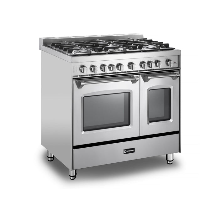 Verona Prestige 36-Inch Freestanding Stainless Steel Gas Range Double Oven With 5 Burners, 3.9 Cu. Ft. Total Capacity Convection Oven and Professional Performance