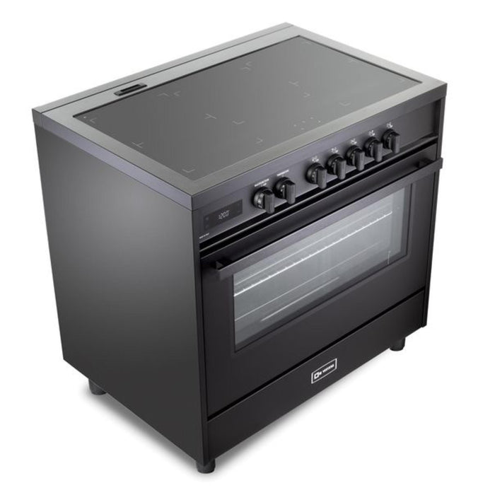 Verona Ultima Midnight 36-Inch Freestanding Full Black Induction Range With 5 EGO Burners, 5.0 Cu. Ft. European Convection Oven High Performance Italian Design