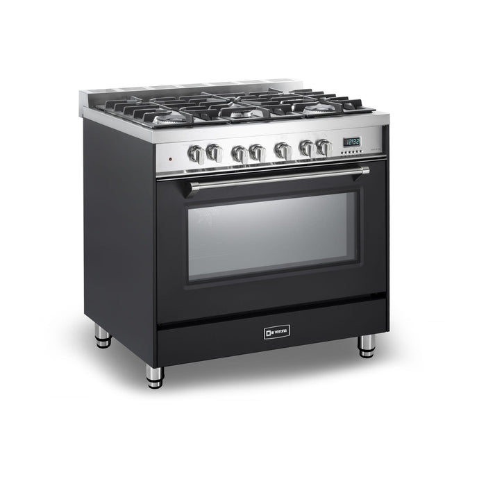 Verona Prestige 36-Inch Freestanding Matte Black Dual Fuel Range With 5 Burners, 4.0 Cu. Ft. Electric Convection Oven And High Powered Gas Burners