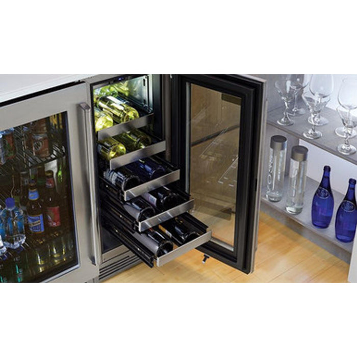 Perlick Signature Series 2.8 cu.ft Dual-Zone Beverage Center w/ Stainless Steel Glass Door, Hinge Right, w/ Lock