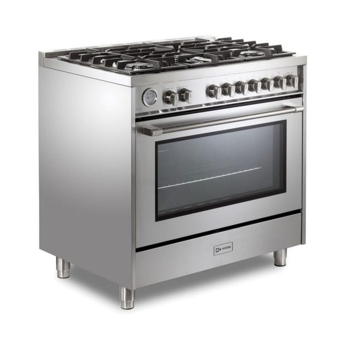 Verona Prima 36-Inch Freestanding Stainless Steel Gas Range With 5 Burners, 5.0 Cu. Ft. Convection Oven and Professional Performance