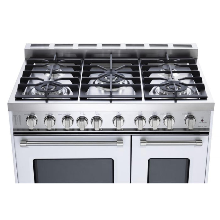 Verona Prestige 36-Inch Freestanding White Gas Range Double Oven With 5 Burners, 3.9 Cu. Ft. Total Capacity Convection Oven and Italian Craftsmanship