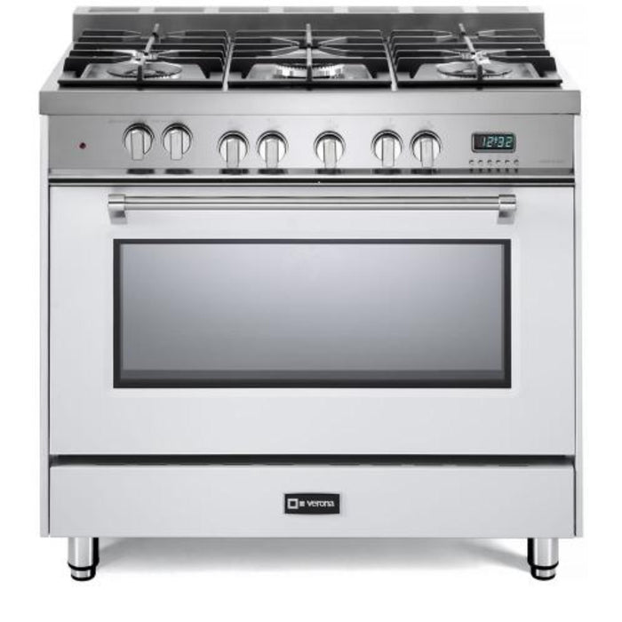 Verona Prestige 36-Inch Freestanding White Dual Fuel Range With 5 Burners, 4.0 Cu. Ft. Electric Convection Oven And High Powered Gas Burners