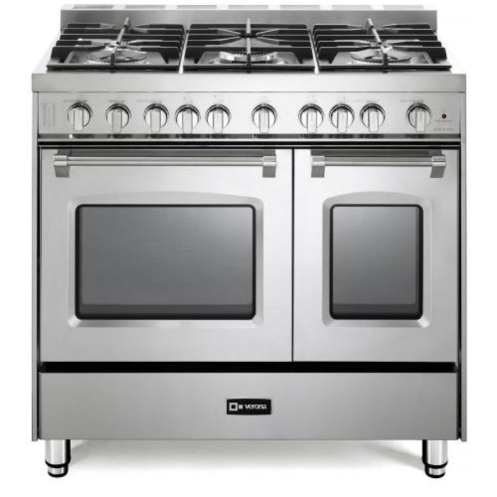 Verona Prestige 36-Inch Freestanding Stainless Steel Gas Range Double Oven With 5 Burners, 3.9 Cu. Ft. Total Capacity Convection Oven and Professional Performance