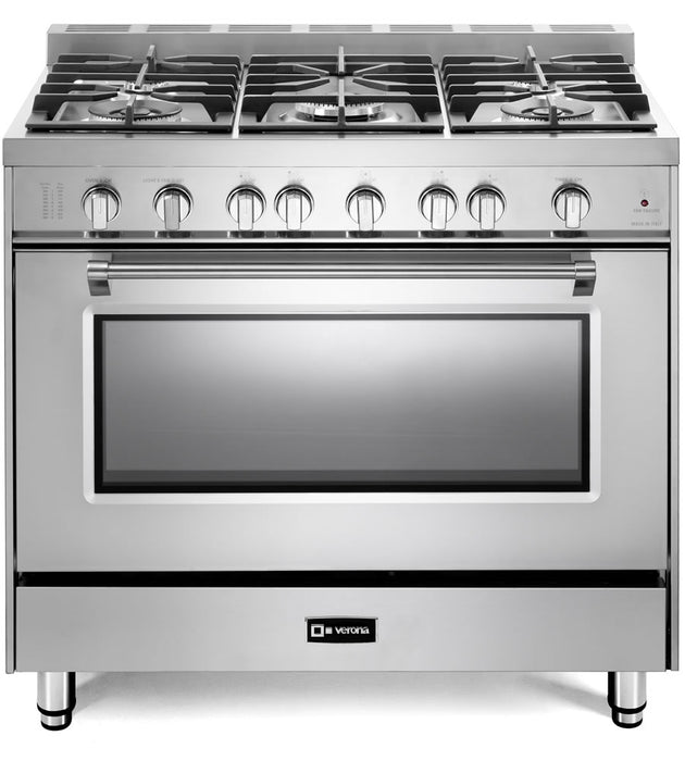Verona Prestige 36-Inch Freestanding Stainless Steel Gas Range with 5 Sealed Burners, 4.0 Cu. Ft. Convection Oven, and Pro-Style Design
