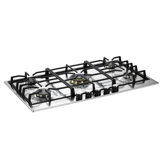 Verona 36-Inch Designer Series Stainless Steel Gas Cooktop with 5 Brass Burners, Continuous Grates and Electronic Ignition