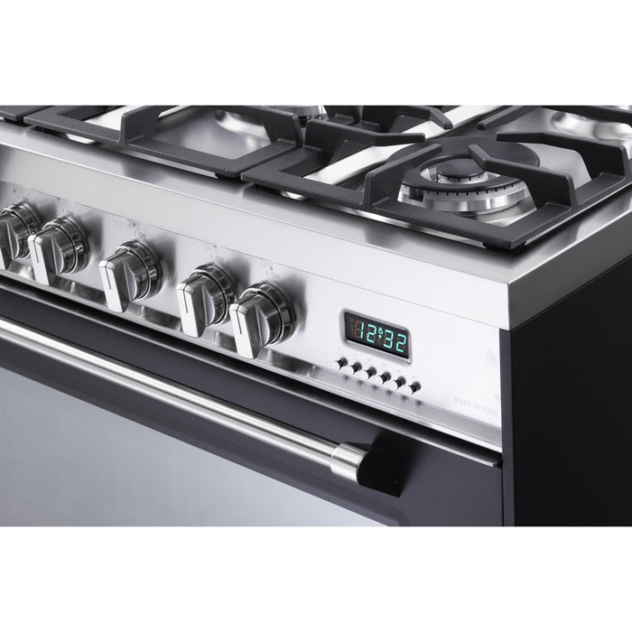 Verona Prestige 36-Inch Freestanding Matte Black Dual Fuel Range With 5 Burners, 4.0 Cu. Ft. Electric Convection Oven And High Powered Gas Burners