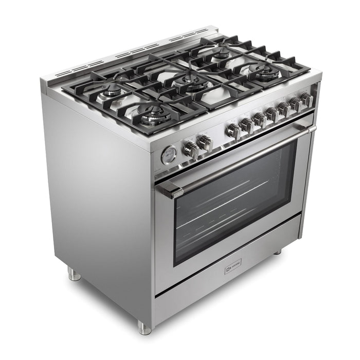 Verona Prima 36-Inch Freestanding Stainless Steel Gas Range With 5 Burners, 5.0 Cu. Ft. Convection Oven and Professional Performance