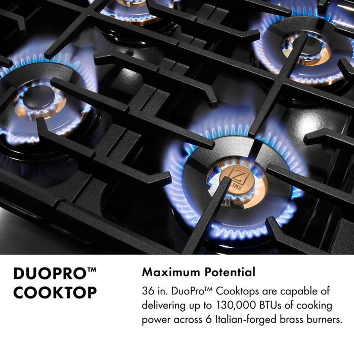 ZLINE Autograph Edition Paramount Gas Rangetops with 6 or 8 Burner DuoPro™ Cooktops and Matte Black Accents – 36" and 48" Widths.