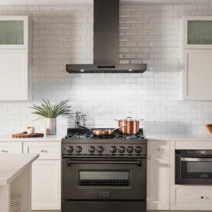 ZLINE Convertible Vent Wall Mount Range Hood in Black Stainless Steel with Crown Molding (BSKENCRN)