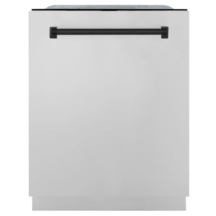 ZLINE Autograph Edition 30", 36", & 48" Stainless Steel 4-Piece Kitchen Package with Matte Black Accents—Dual Fuel Range, Wall Mount Range Hood, Dishwasher, and Refrigerator