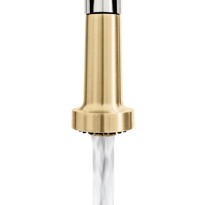 ZLINE Autograph Edition Apollo Pull-Down Spring Single Handle Kitchen Faucet in Brushed Nickel and Champagne Bronze