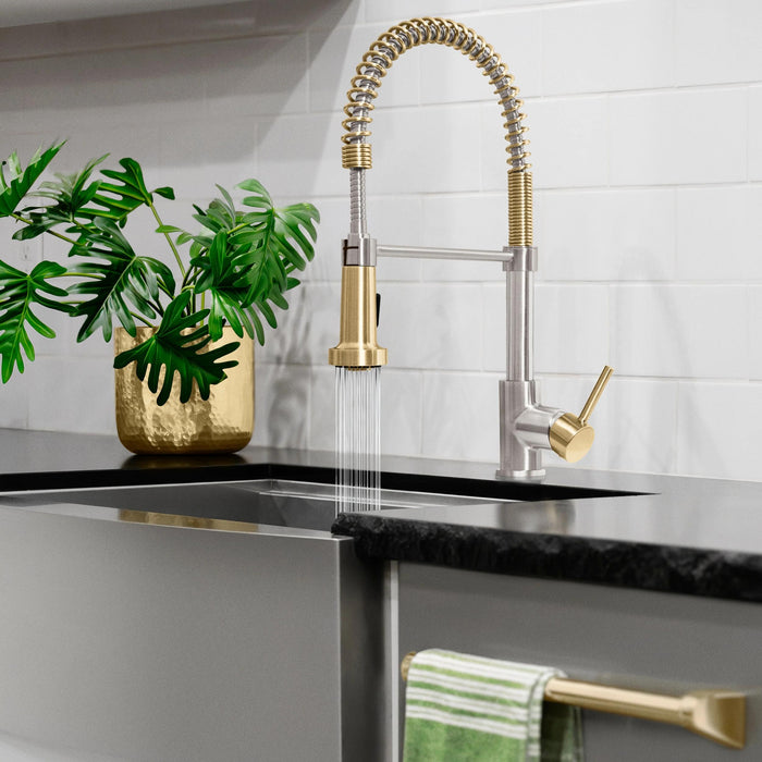 ZLINE Autograph Edition Apollo Pull-Down Spring Single Handle Kitchen Faucet in Brushed Nickel and Champagne Bronze