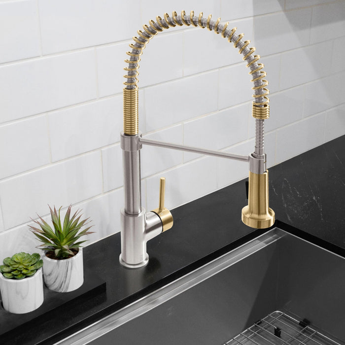 ZLINE Autograph Edition Apollo Pull-Down Spring Single Handle Kitchen Faucet in Brushed Nickel and Champagne Bronze