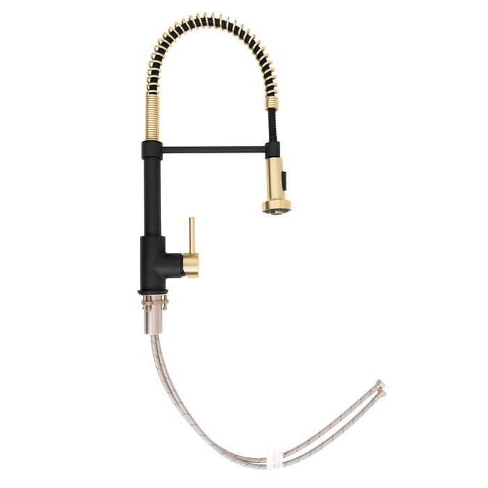 ZLINE Autograph Edition Apollo Pull-Down Spring Single Handle Kitchen Faucet in Matte Black and Champagne Bronze