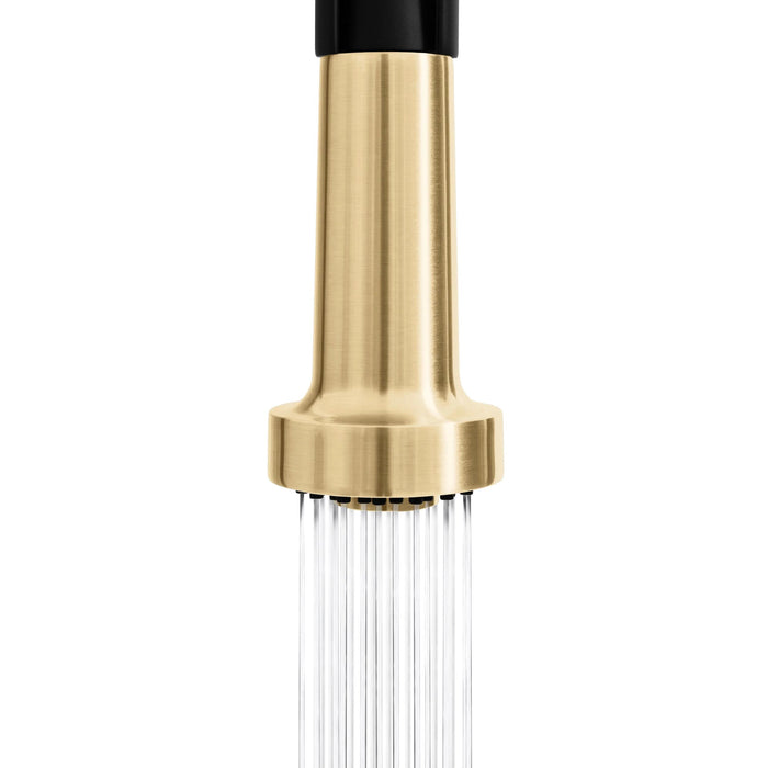 ZLINE Autograph Edition Apollo Pull-Down Spring Single Handle Kitchen Faucet in Matte Black and Champagne Bronze