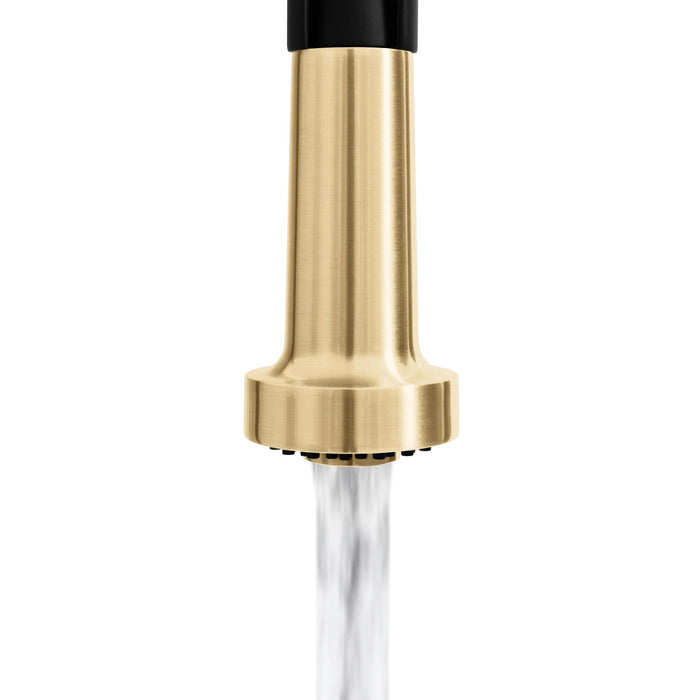 ZLINE Autograph Edition Apollo Pull-Down Spring Single Handle Kitchen Faucet in Matte Black and Champagne Bronze