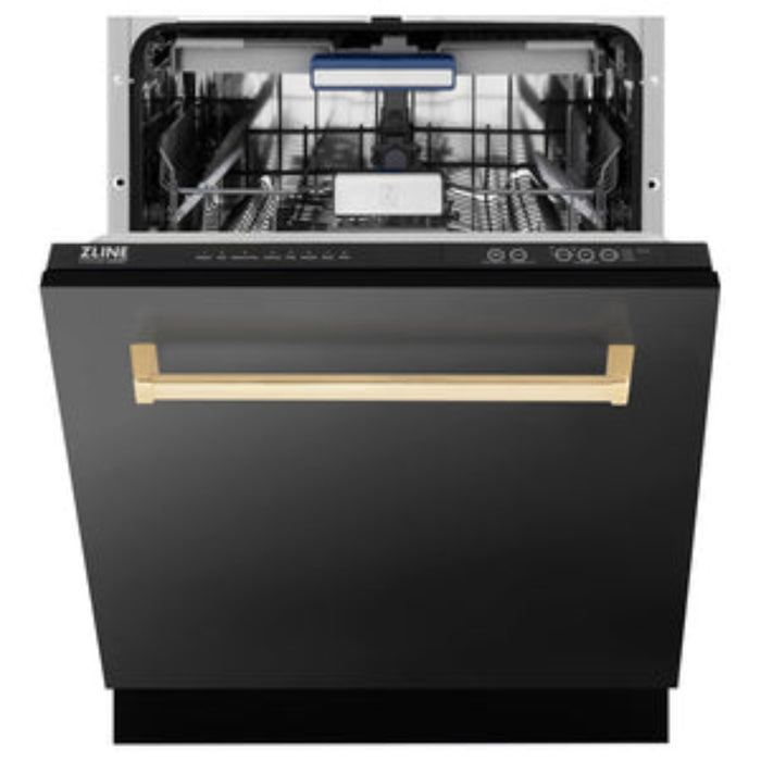 ZLINE 24" Autograph Edition  3rd Rack Top Control Tall Tub Dishwasher in Black Stainless Steel with Accent Handle
