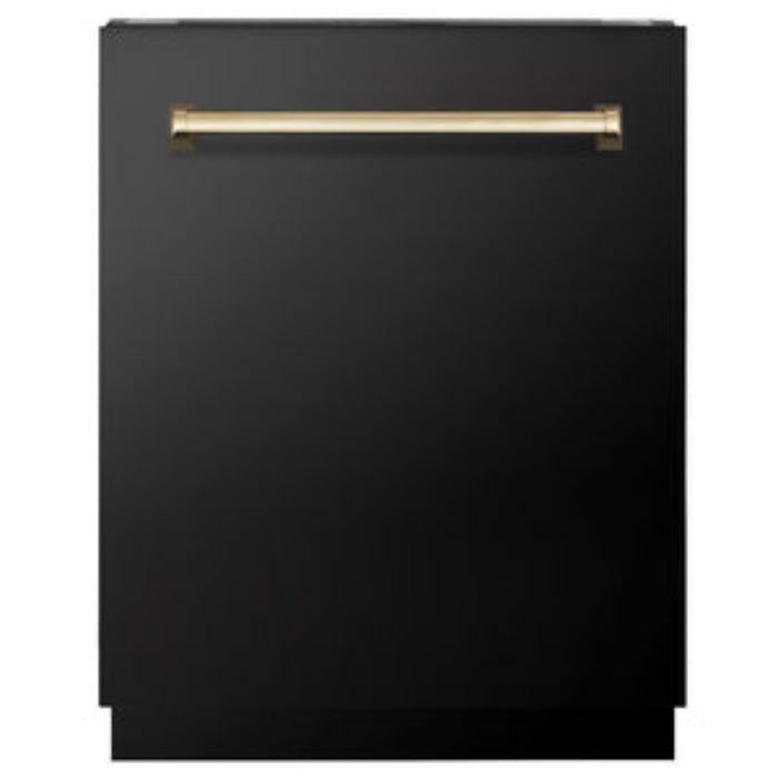 ZLINE 24" Autograph Edition  3rd Rack Top Control Tall Tub Dishwasher in Black Stainless Steel with Accent Handle