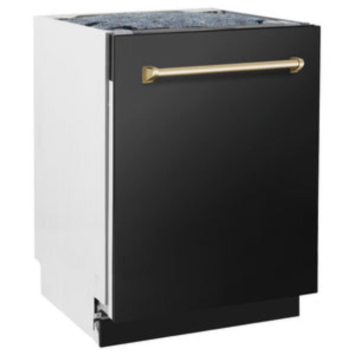 ZLINE 24" Autograph Edition  3rd Rack Top Control Tall Tub Dishwasher in Black Stainless Steel with Accent Handle
