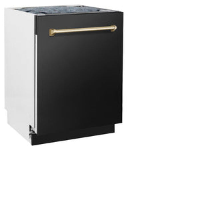 ZLINE 24" Autograph Edition  3rd Rack Top Control Tall Tub Dishwasher in Black Stainless Steel with Accent Handle