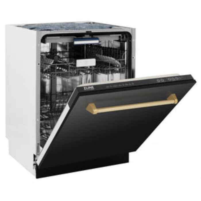 ZLINE 24" Autograph Edition  3rd Rack Top Control Tall Tub Dishwasher in Black Stainless Steel with Accent Handle