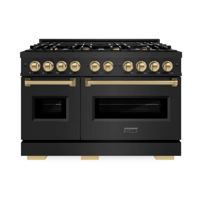 ZLINE Autograph Edition Classic Gas Range with Convection Gas Oven in Black Stainless Steel in Champagne Bronze Accents