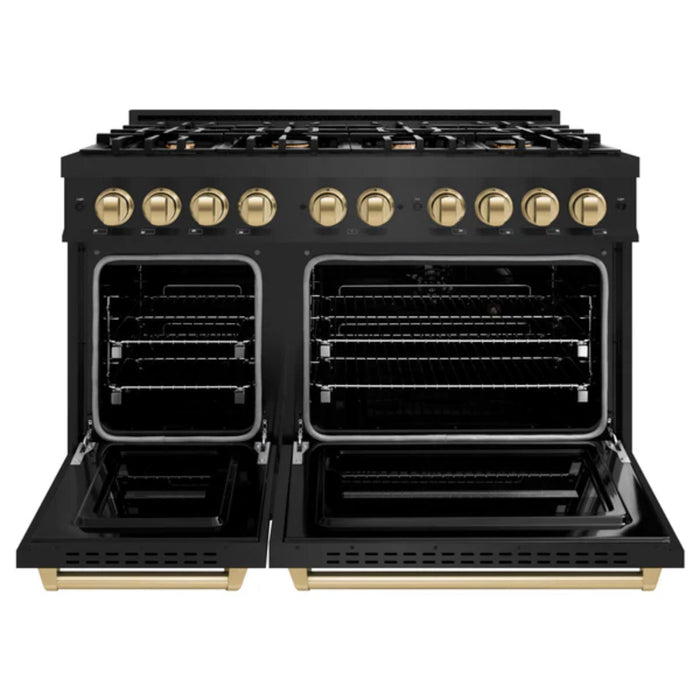 ZLINE Autograph Edition Classic Gas Range with Convection Gas Oven in Black Stainless Steel in Champagne Bronze Accents