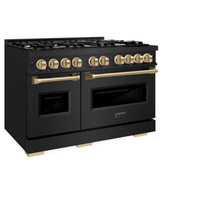ZLINE Autograph Edition Classic Gas Range with Convection Gas Oven in Black Stainless Steel in Champagne Bronze Accents