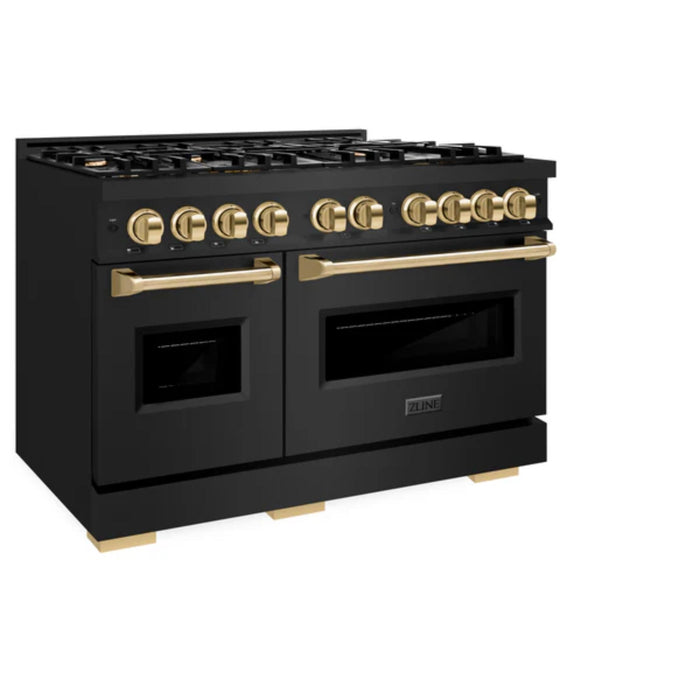 ZLINE Autograph Edition Classic Gas Range with Convection Gas Oven in Black Stainless Steel Polished Gold Accents