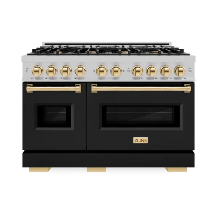 ZLINE Autograph Edition Classic Gas Range with Convection Gas Oven in Satin Stainless Steel Matte Black and Polished Gold Accents