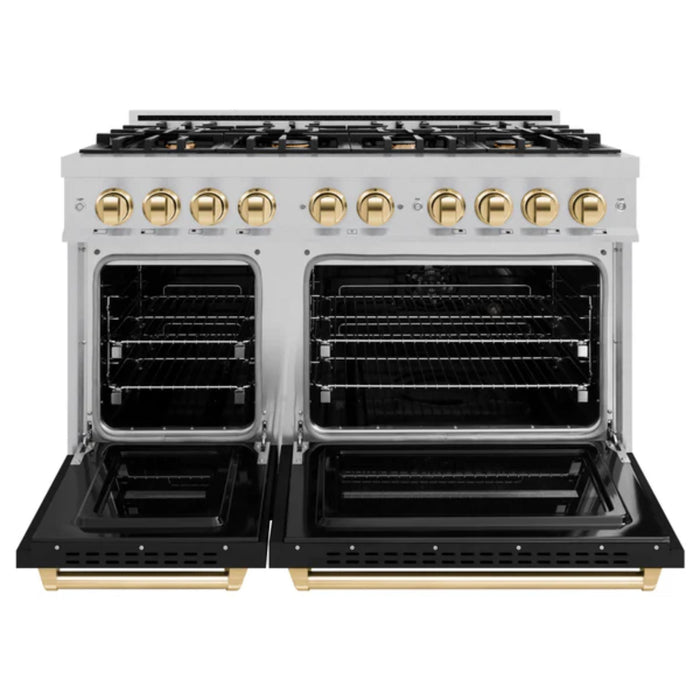 ZLINE Autograph Edition Classic Gas Range with Convection Gas Oven in Satin Stainless Steel Matte Black and Polished Gold Accents