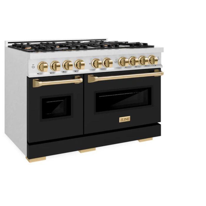 ZLINE Autograph Edition Classic Gas Range with Convection Gas Oven in Satin Stainless Steel Matte Black and Polished Gold Accents