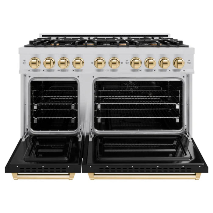 ZLINE Autograph Edition Classic Gas Range with Convection Gas Oven in Stainless Steel and Matte Black door Polished Gold Accents