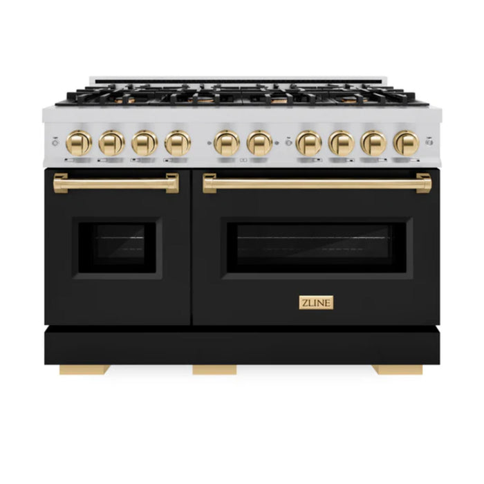 ZLINE Autograph Edition Classic Gas Range with Convection Gas Oven in Stainless Steel and Matte Black door Polished Gold Accents
