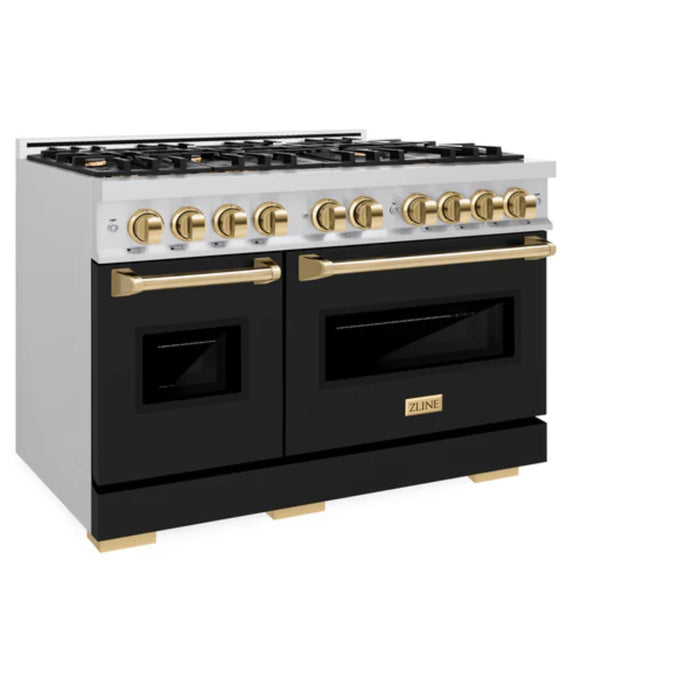 ZLINE Autograph Edition Classic Gas Range with Convection Gas Oven in Stainless Steel and Matte Black door Polished Gold Accents