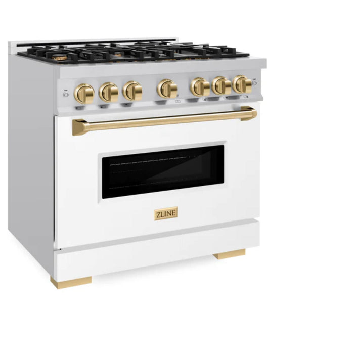 ZLINE Autograph Edition Classic Dual Fuel Ranges in White Matte with Polished Gold Accents