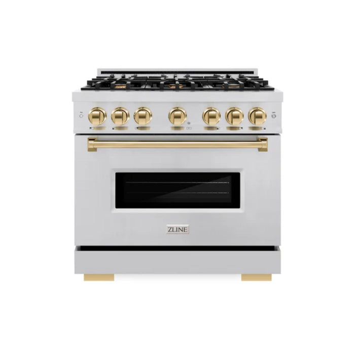 ZLINE Autograph Edition Classic Gas Range with Convection Gas Oven in Stainless Steel and Polished Gold Accents