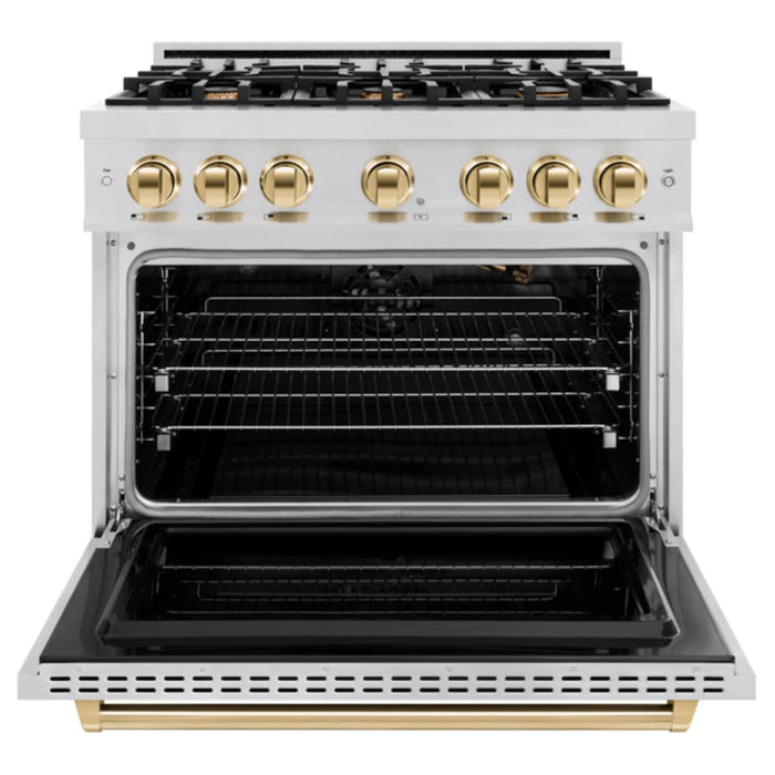 ZLINE Autograph Edition Classic Gas Range with Convection Gas Oven in Stainless Steel and Polished Gold Accents