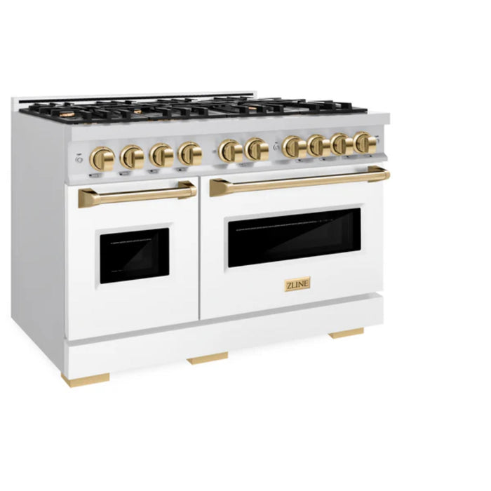 ZLINE Autograph Edition Classic Dual Fuel Ranges in White Matte with Polished Gold Accents