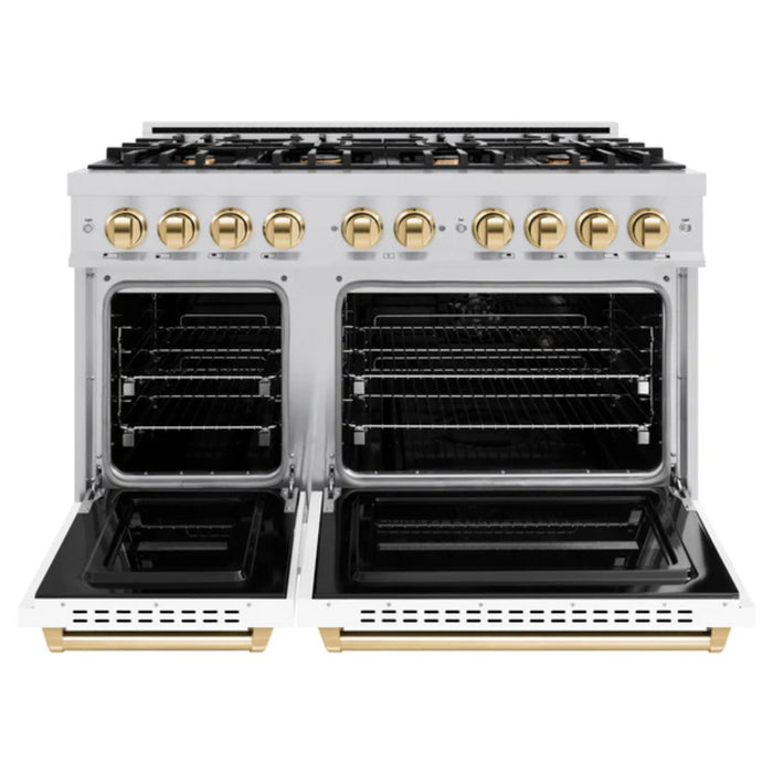 ZLINE Autograph Edition Classic Gas Range with Convection Gas Oven in Stainless Steel with White Matte Door and Polished Gold Accents