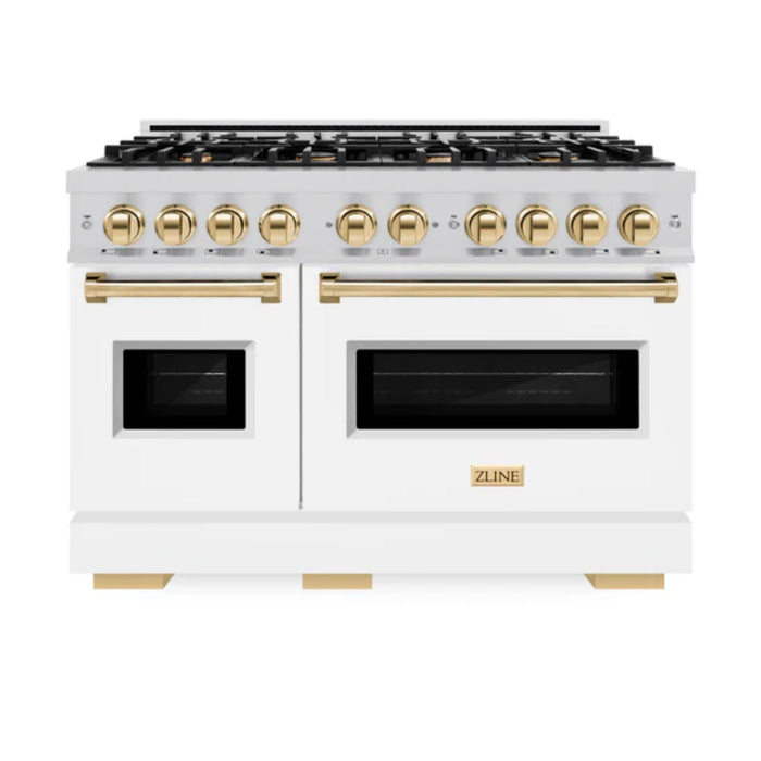 ZLINE Autograph Edition Classic Gas Range with Convection Gas Oven in Stainless Steel with White Matte Door and Polished Gold Accents
