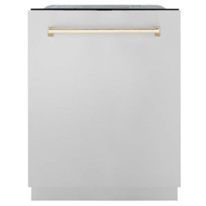 ZLINE 24" Autograph Edition  Monument Series 3rd Rack Top Touch Control Tall Tub Dishwasher in Stainless Steel with Polished Gold Handle
