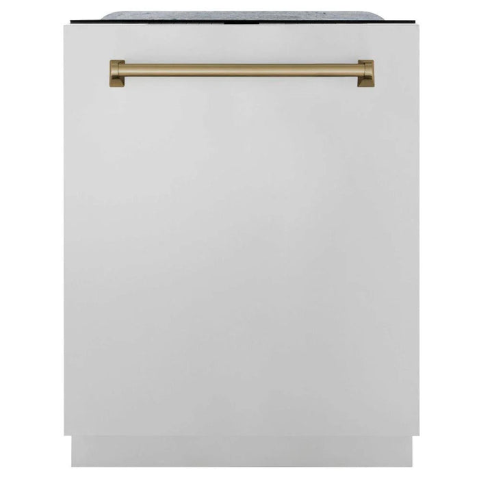 ZLINE Autograph Edition 30", 36", & 48" Stainless Steel 4-Piece Kitchen Package with Champagne Bronze Accents.