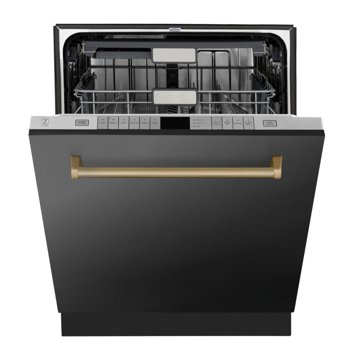 ZLINE 24" Autograph Edition  3rd Rack Top Touch Control Tall Tub Dishwasher in Black Stainless Steel with Champagne Bronze Handle