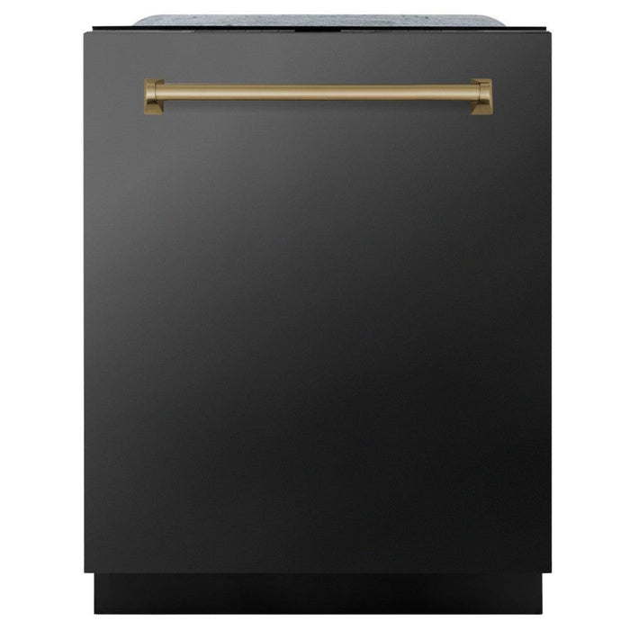 ZLINE 24" Autograph Edition  3rd Rack Top Touch Control Tall Tub Dishwasher in Black Stainless Steel with Champagne Bronze Handle