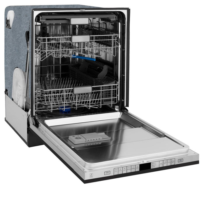 ZLINE 24" Autograph Edition  3rd Rack Top Touch Control Tall Tub Dishwasher in Black Stainless Steel with Champagne Bronze Handle