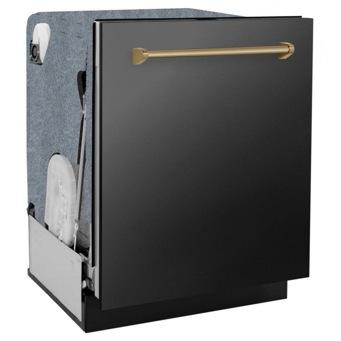 ZLINE 24" Autograph Edition  3rd Rack Top Touch Control Tall Tub Dishwasher in Black Stainless Steel with Champagne Bronze Handle